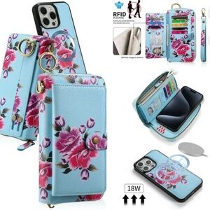 RFID Sky Blue Floral Wallet Case
